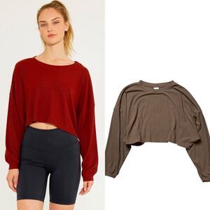 CREAM YOGA Alexa Oversized  Long Sleeve Crop Top M/L Brown